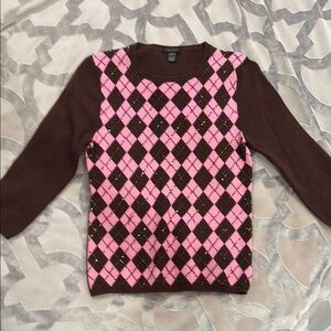 Only Mine-  Argyle and beaded cashmere Sweater